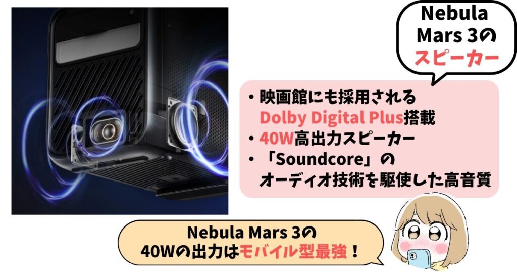 音質：Nebula Mars 3は40Wのスピーカーでモバイル型最強