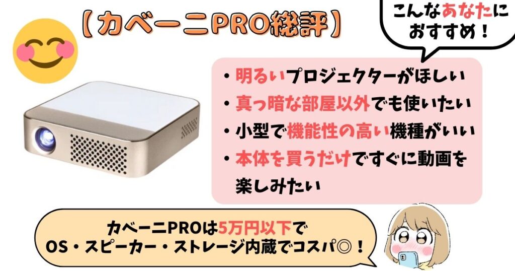 【まとめ】カベーニPROの口コミはかなり良い！明るく画質がいいモバイル型が欲しい人向け