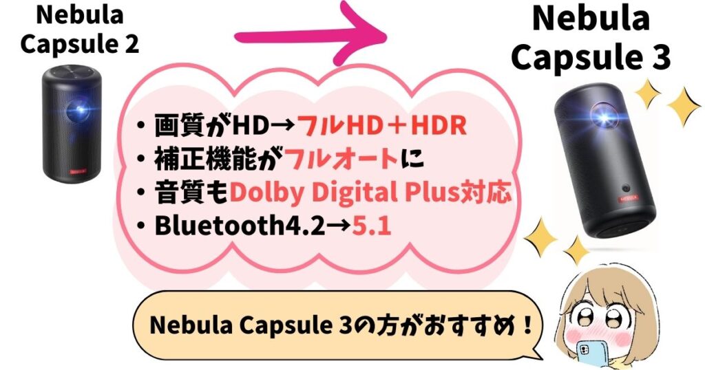 【まとめ】Nebula Capsule 2と3を比較！違いは8個、おすすめは3！